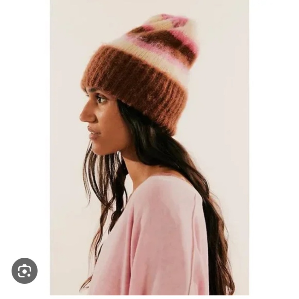 Free People On The Groove Pink and Brown Knit Beanie